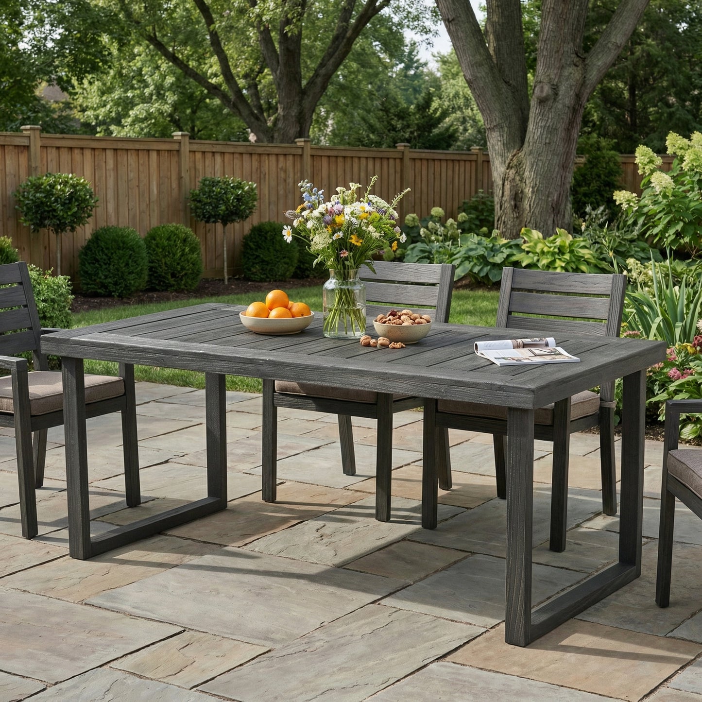 Outdoor 69" Acacia Wood Dining Table, Sandblast Dark Gray Finish