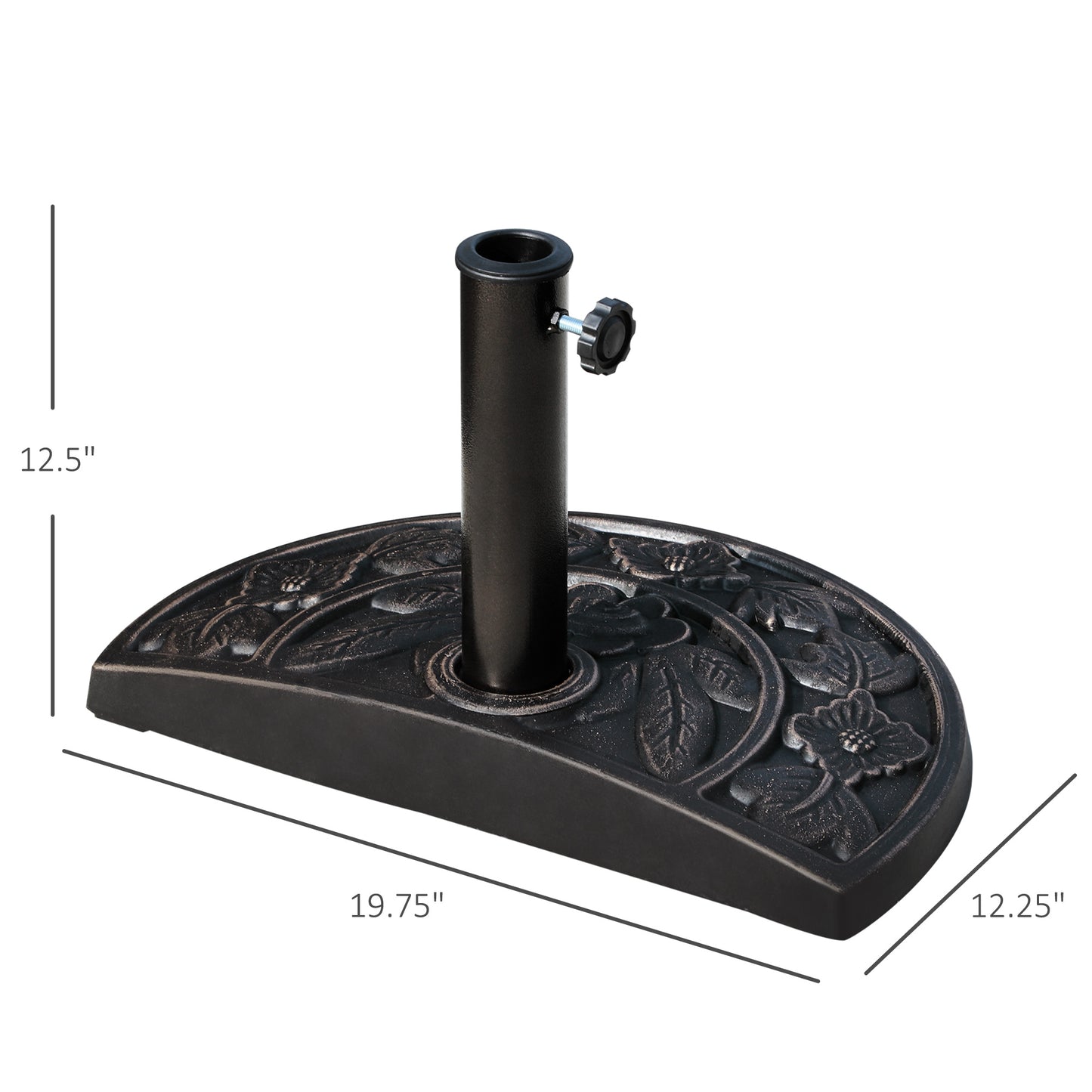Outsunny 20lbs Half Round Patio Umbrella Base Outdoor Decorative Resin Parasol Stand Holder for Φ1.5", Φ1.9" Pole, for Lawn, Deck, Backyard, Garden, Bronze