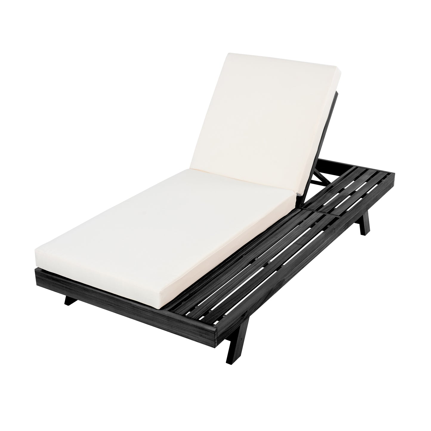 Lounge Chaise Set, Space Available On One Side, Acacia Wood In Black With Water-Resistant Lounge Cushions (Cream & 4 Inch Thick) – Matching Dark Grey Version Available