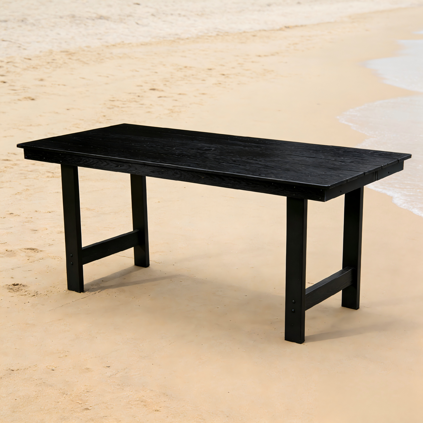HDPE Patio Dining Family Table, coffee table, outdoor table for 4-6 People with Umbrella Hole for Backyard, Garden, Pool, Black