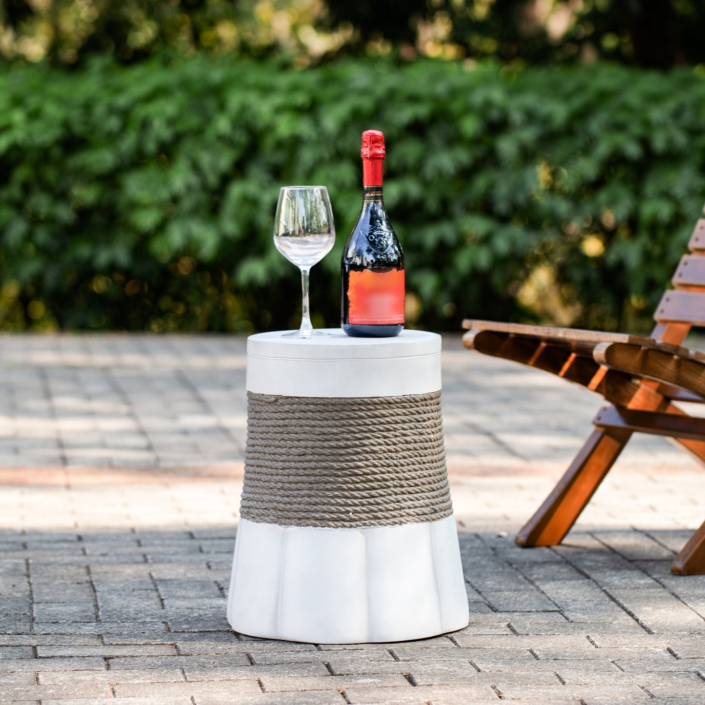 Outdoor Light Gray & Brown Retro Woven Rope & Fan-Base MGO Side Table – End Table for Home, Office, Living Room & Outdoor