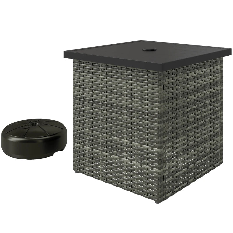 Square Outdoor End Table,Wicker Side Table with Umbrella Hole