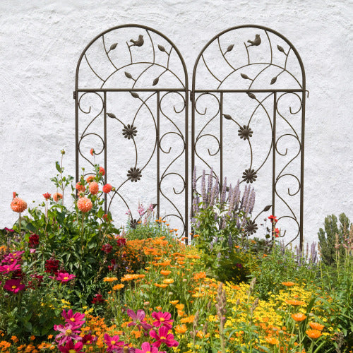 86.7 in. x 19.7 in. Metal Garden Trellis, Rustproof Climbing Plants Support, Brown Outdoor Flower Enhancer, 4-Packs