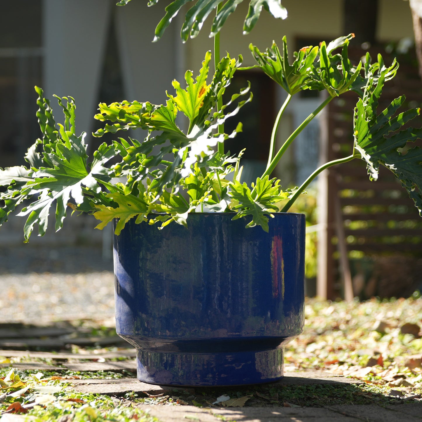 Handmade Solid Blue Glazed Ceramic Planter Set of 3, 15/12/9 Inch Diameter, for Succulents & Flowers Outdoor Garden & Indoor Staircase Use, Breathable Porous Clay
