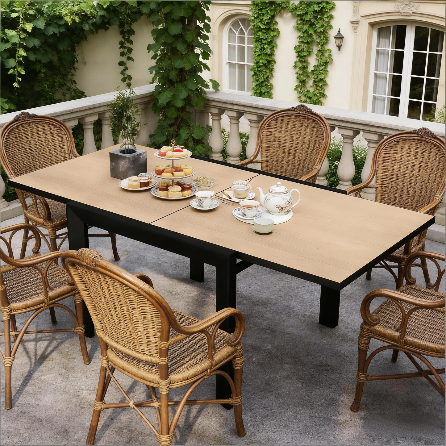 Modern Style Outdoor Dining Table,Expandable Outdoor Table,Stylish Slatted Design Dining Table(Only Table)