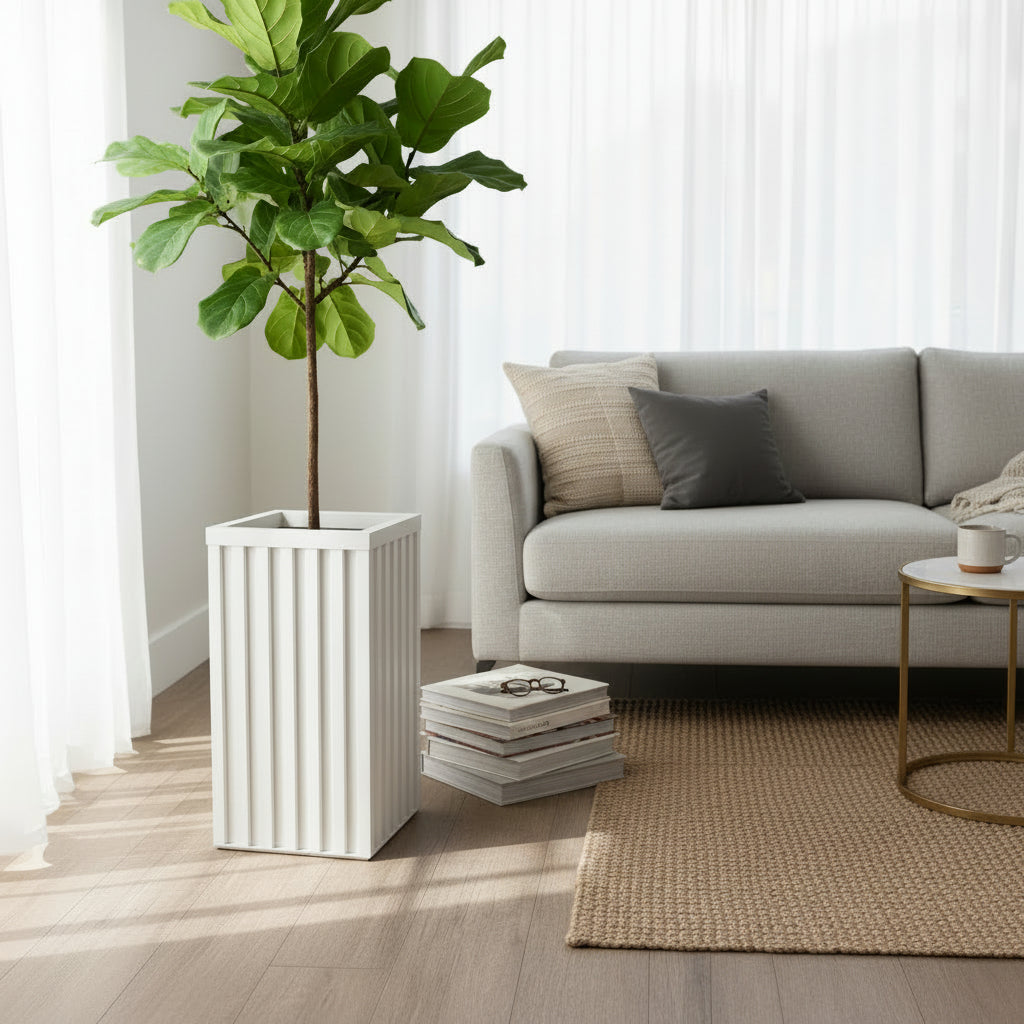 Square Grove Column Planter - White