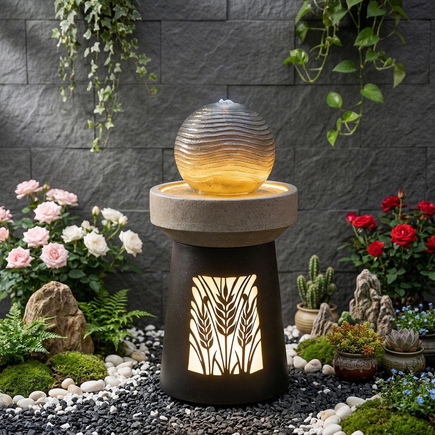 Outdoor Garden Lantern Light with Warm LED Leaf Silhouette Decorative Landscape Lamp for Patio Yard Lawn Pathway Deck