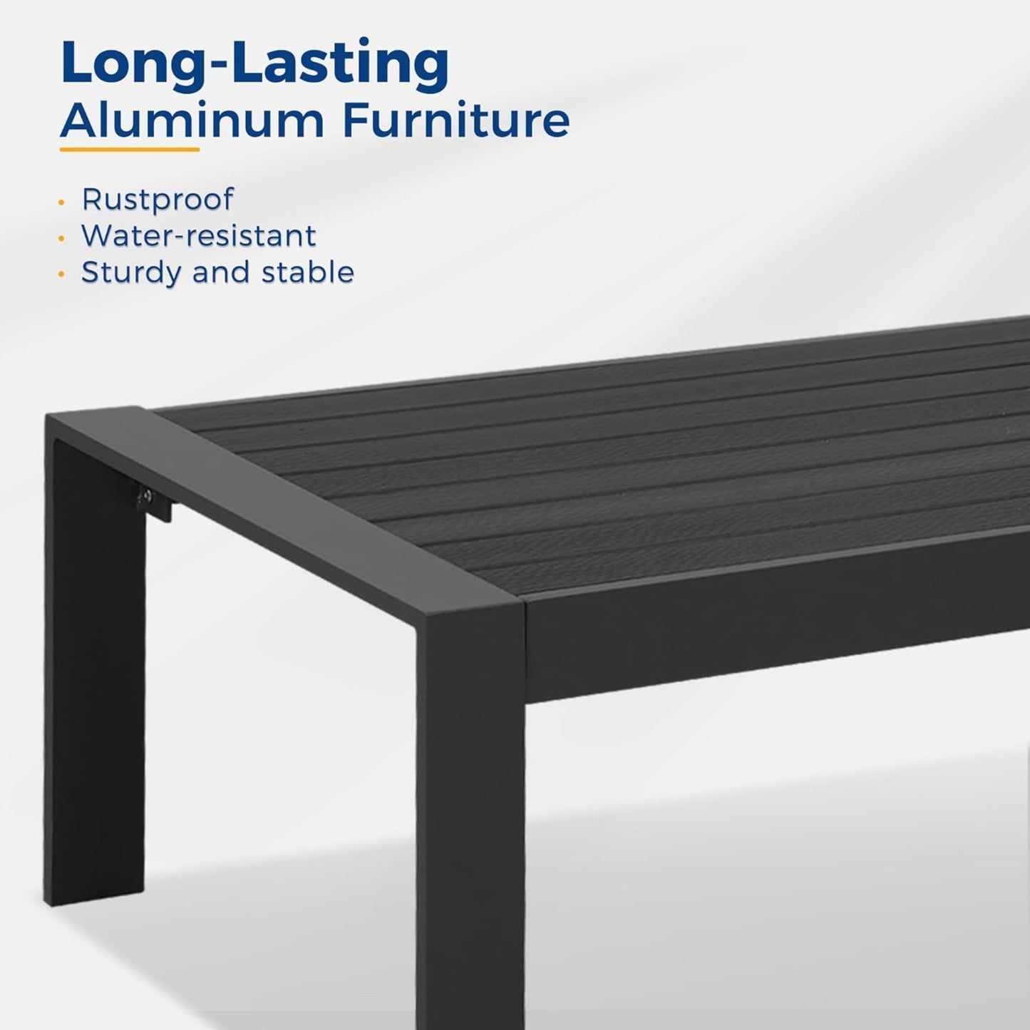 43" All-Weather Aluminum Patio Coffee Table, Modern Black Rectangle Outdoor Table