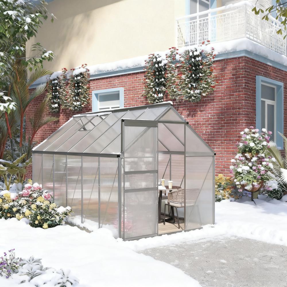 Silver  Walk-in Heavy Duty greenhouse 12.3' W x 6.2' D x 6.5' H Greenhouse with Aluminum Frame  for Winter