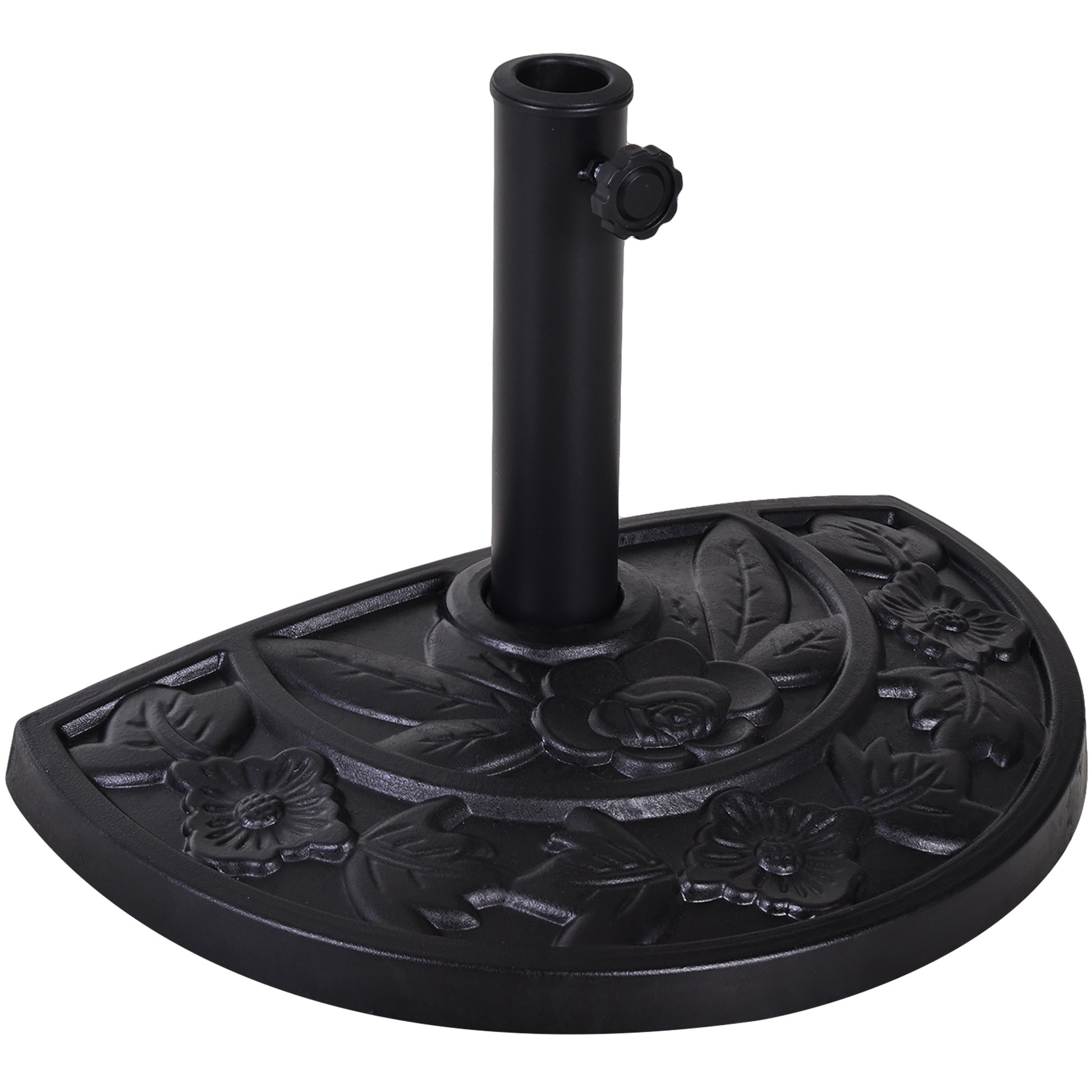 Outsunny 20lbs Half Round Patio Umbrella Base Outdoor Decorative Resin Parasol Stand Holder for Φ1.5", Φ1.9" Pole, for Lawn, Deck, Backyard, Garden, Black