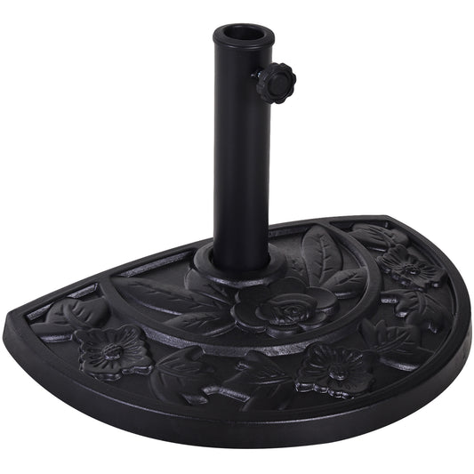 Outsunny 20lbs Half Round Patio Umbrella Base Outdoor Decorative Resin Parasol Stand Holder for Φ1.5", Φ1.9" Pole, for Lawn, Deck, Backyard, Garden, Black