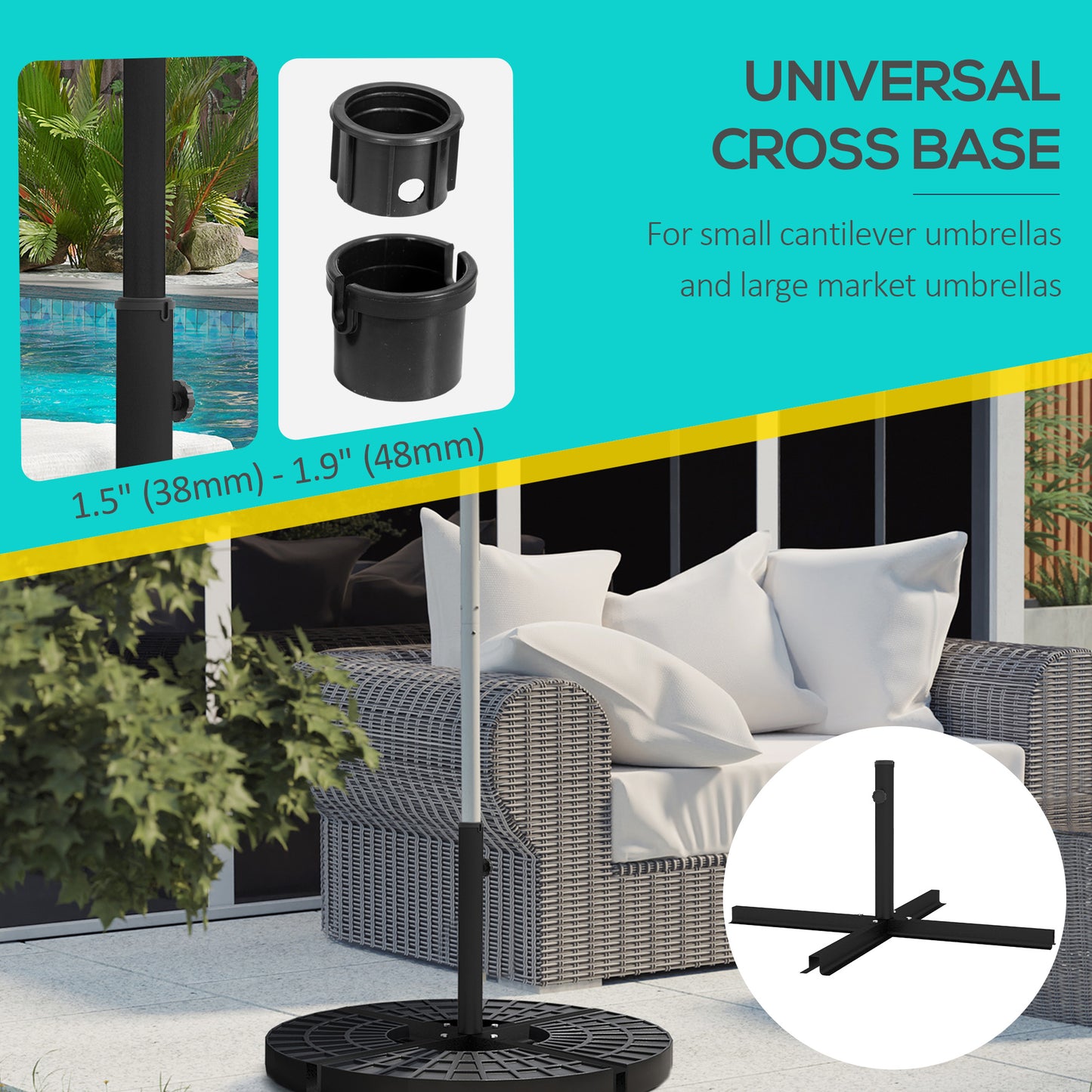 Outsunny Outdoor Universal Cross Brace Stand for Small Offset Umbrella or Large Market Umbrella, Cross Umbrella Base for Patio Umbrella, Black