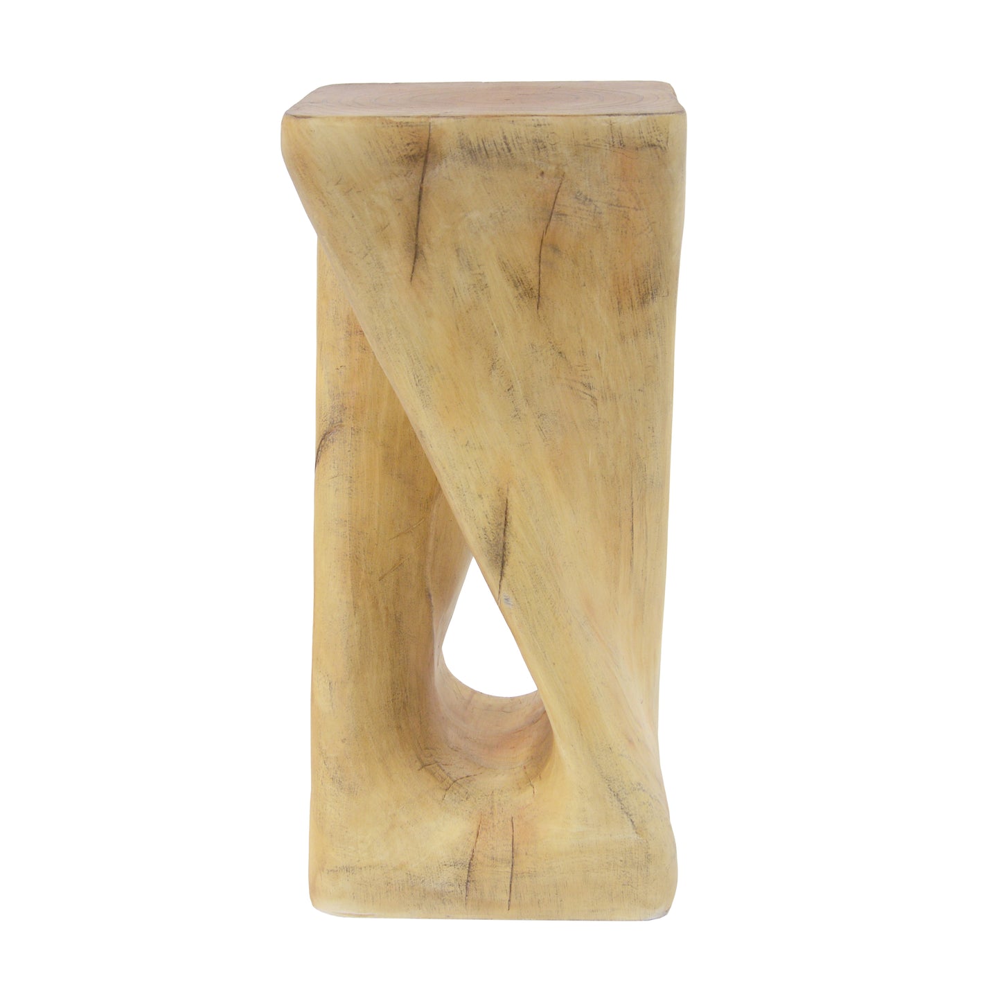 Outdoor Side Table,Twist Shape End Table,Decorative Accent Table,Garden Stool Table for Patio Balcony Beach Pool Side,Lightweight Concrete,Wood Like Texture,Natural Color