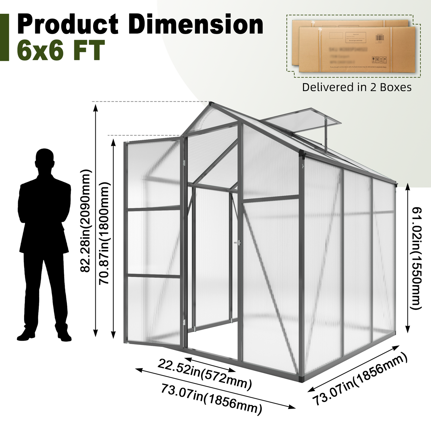 6x6FT Walk-in Outdoor Greenhouse - Polycarbonate Garden Greenhouse with Sturdy Aluminum Frame, Adjustable Vents, Lockable Door & UV Protection for Backyard