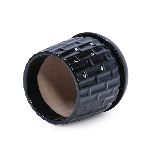 5 in. and 7 in. Black Garden Ceramic with Tray Planter (2-Pack)