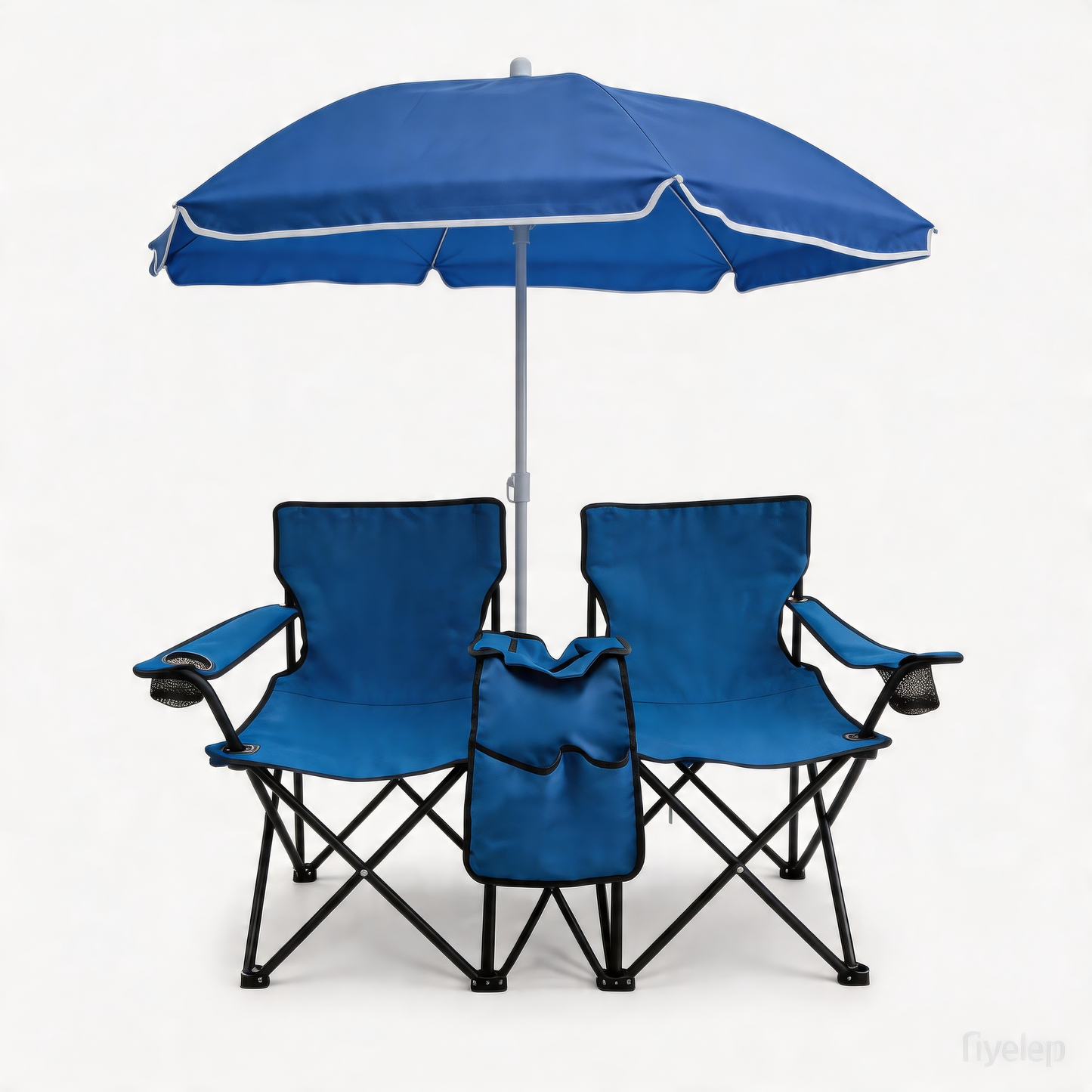 Portable Double Folding Beach Chair Set with Umbrella, 2-Person Outdoor Camping Chair with  Cup Holders, Foldable Patio Chair for Picnic, Backyard, Travel, Blue
