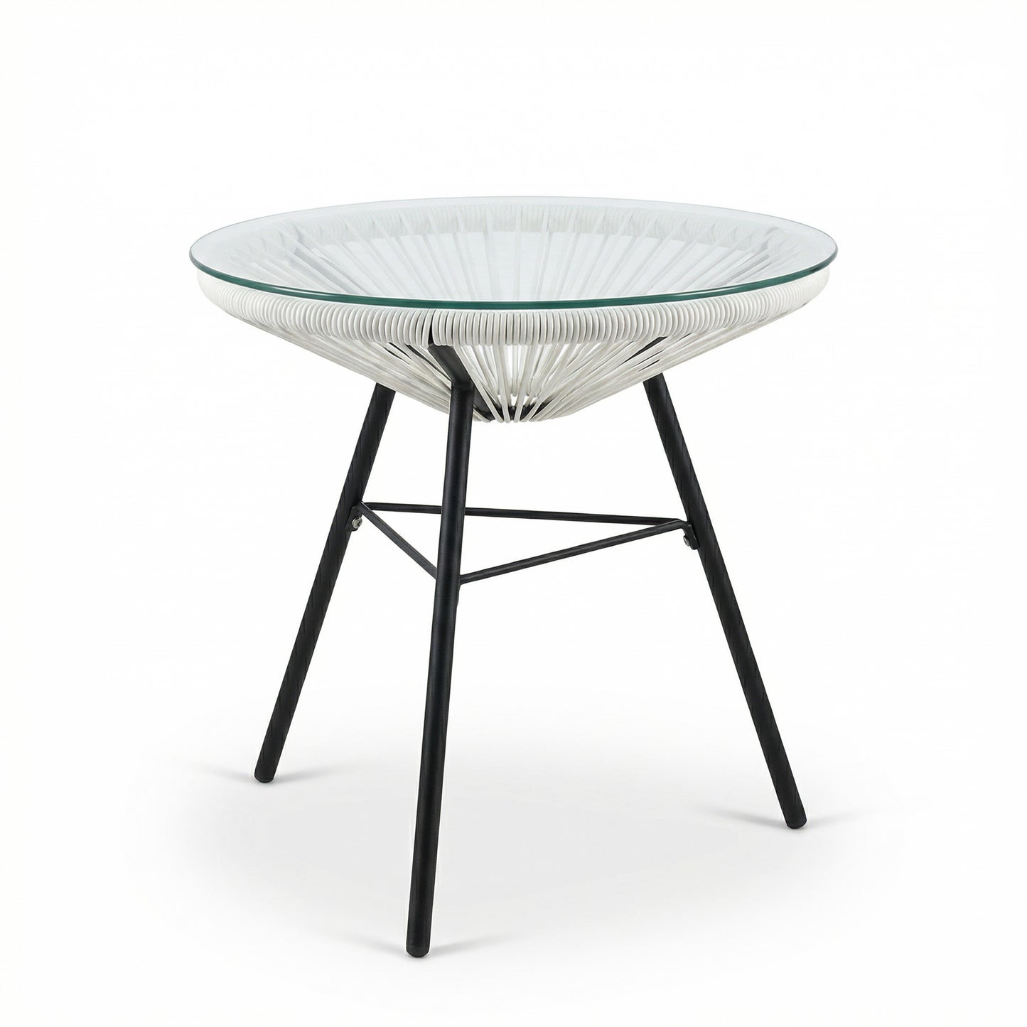 NUSA OUTDOOR SYNTHETIC WICKER GLASS-TOP SIDE TABLE, WHITE RATTAN