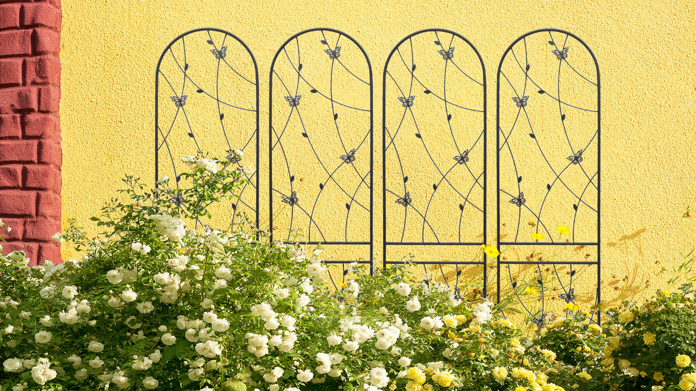 4-Pack 86.7 in. x 19.7 in. Black Metal Garden Trellis, Rustproof Trellis for Climbing Plants Outdoor Flower Support