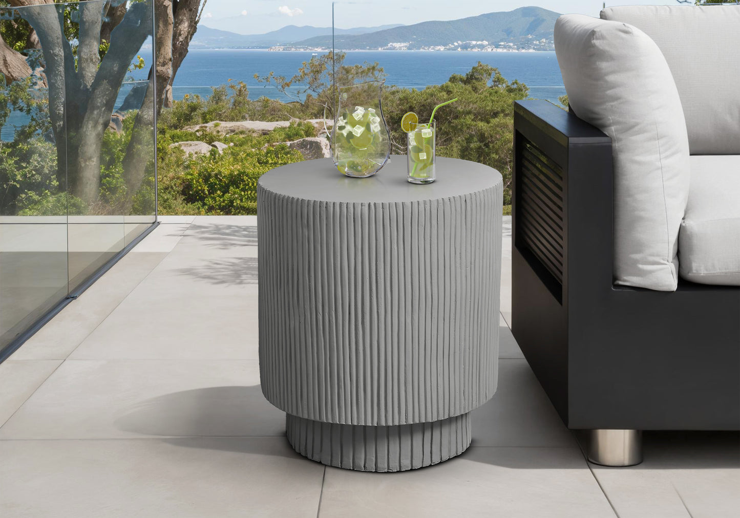 Accent Table, 25"h, Indoor Or Outdoor, Bedroom, End, Living Room, Nightstand, Round, Side Table, Grey, Contemporary, Modern