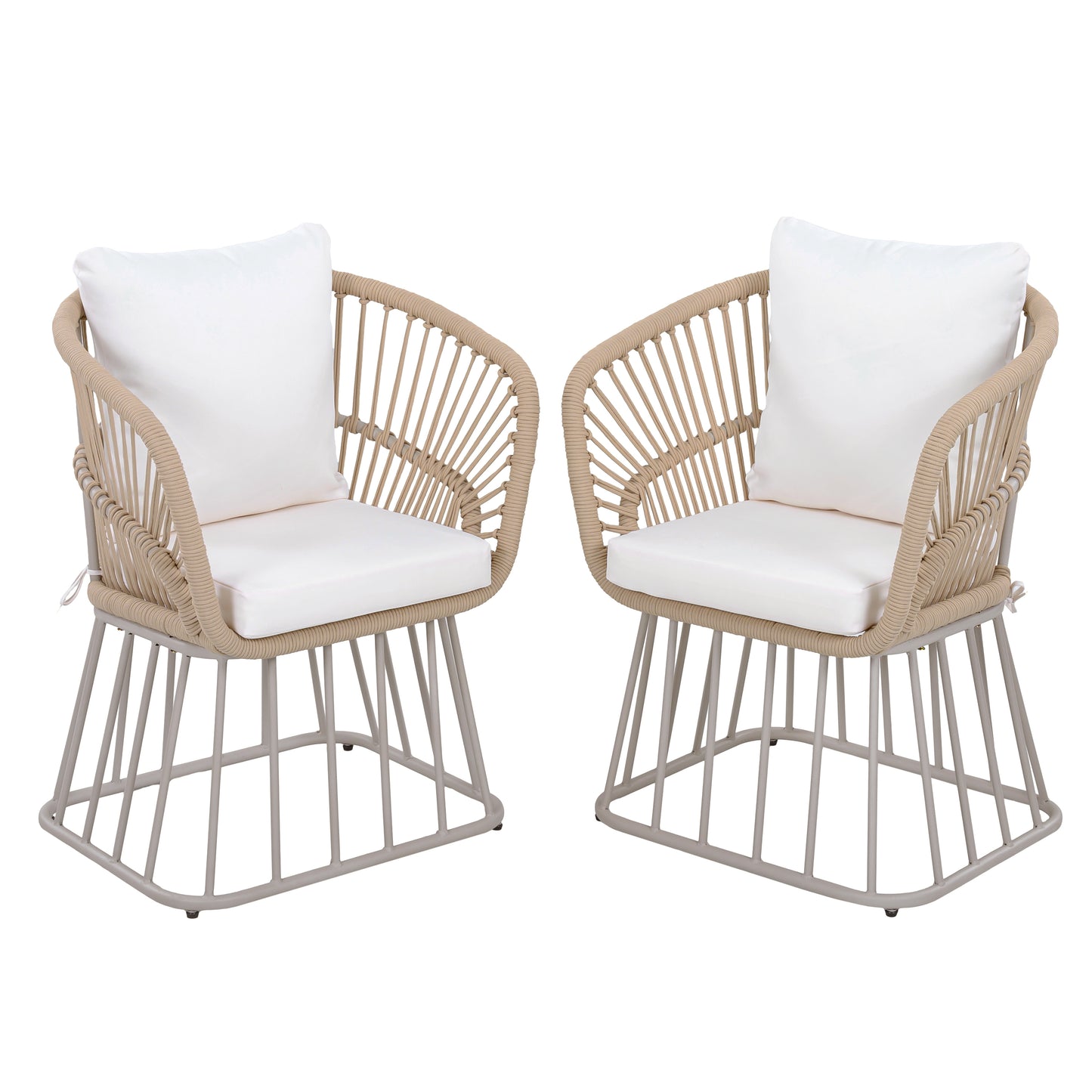 Outdoor Dining Chair MP1 - Teak Finish Wicker & Beige Steel Frame, 300LBS Weight Capacity, Includes Cushion