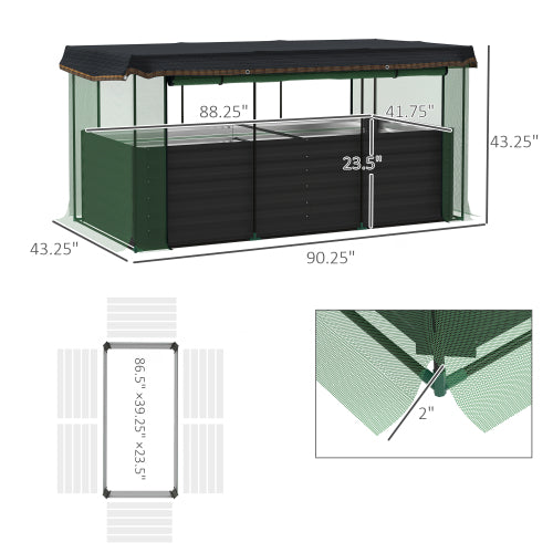 90.25 in. x 43.25 in. Galvanized Steel Raised Garden Bed with Crop Cage, Shade Cloth and Zippered Doors