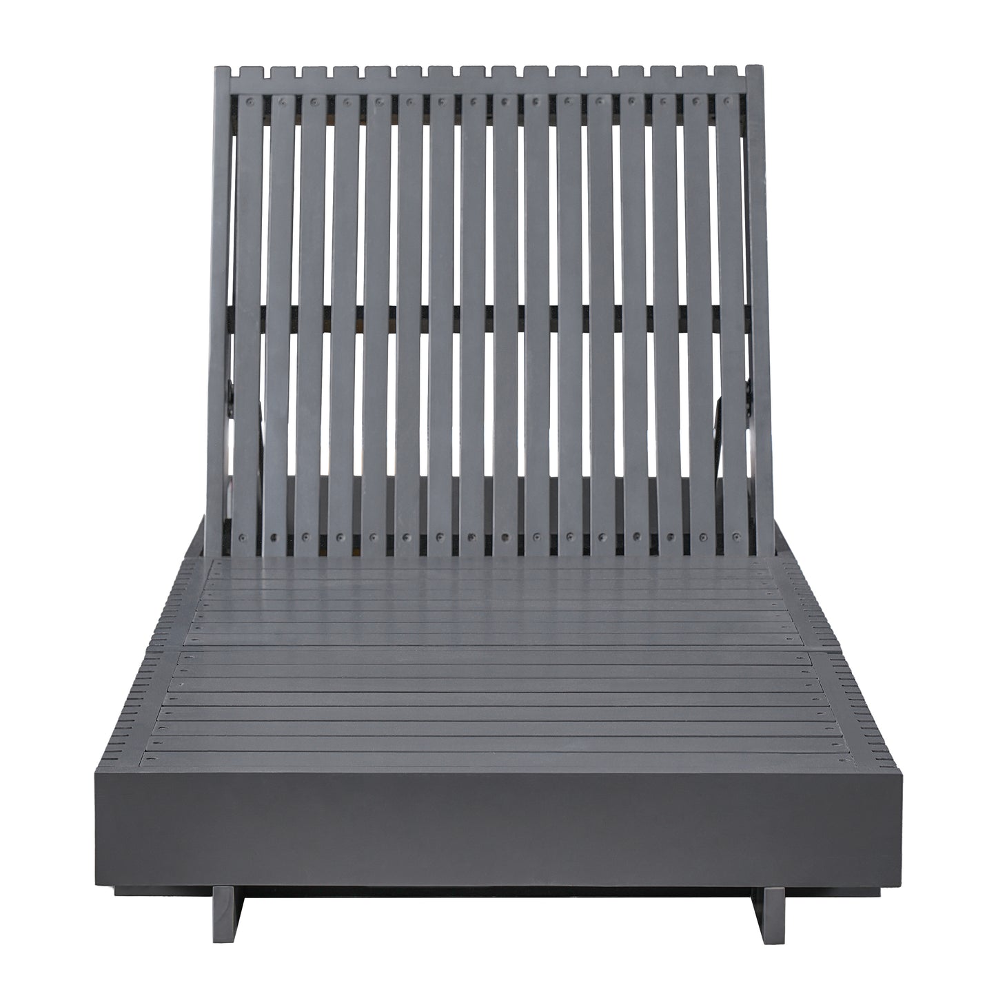 Dark Grey Acacia Solid Wood Outdoor Chaise Lounge with Dark Grey Water-Repellent Cushion, 400lbs Capacity, Modern Patio Sun Lounger for Garden, Poolside