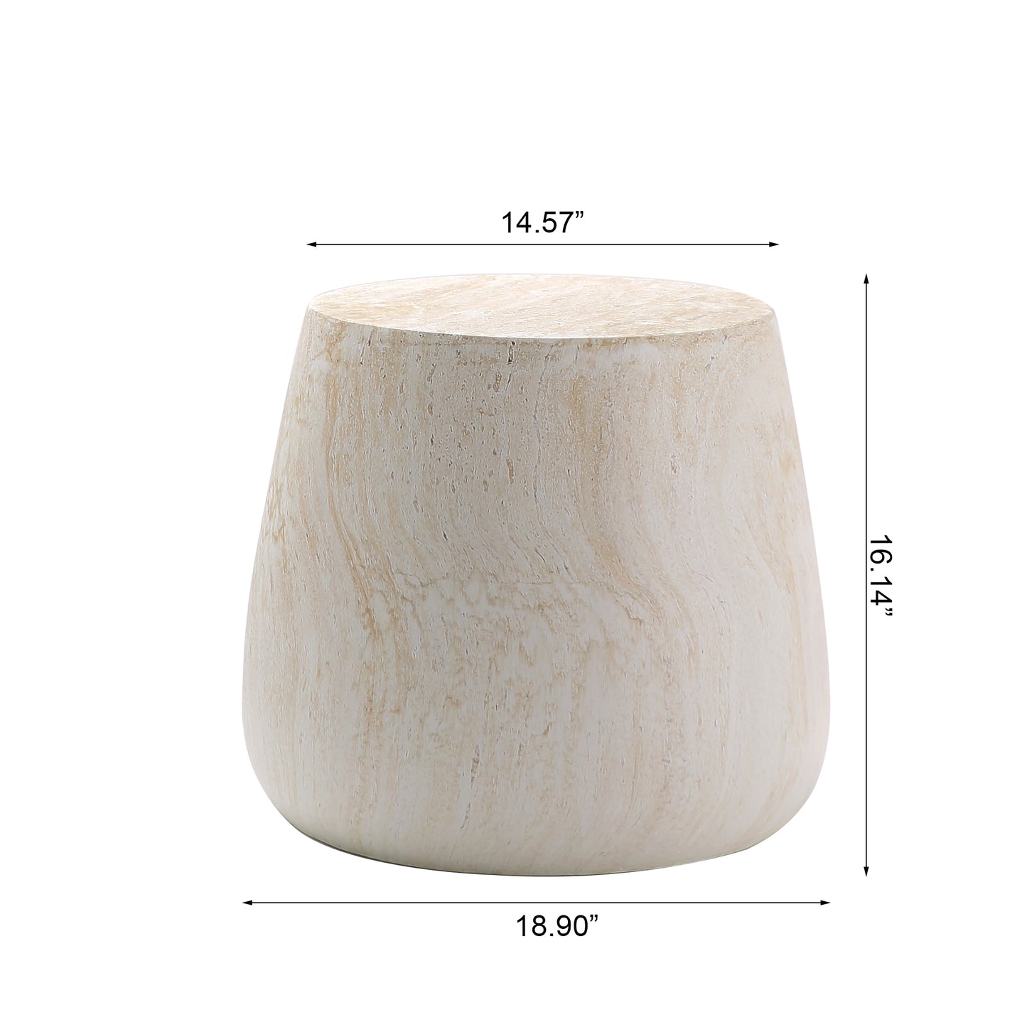 Light Travertine Finish Magnesium Oxide Tapered Side Table   14.57" Top Diameter Round End Table