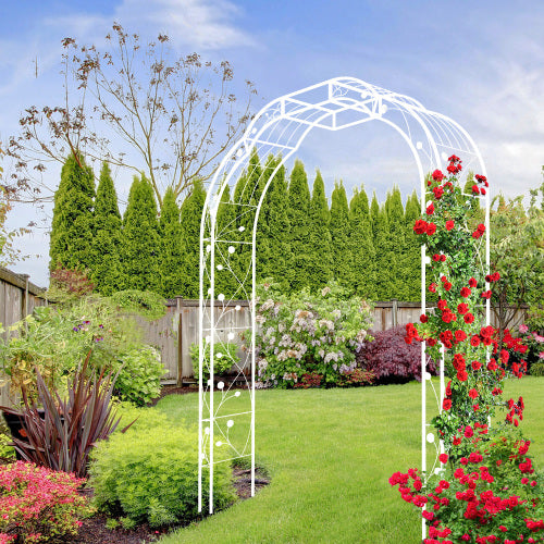 98.4 in. x 59 in. Iron Garden Arbor Trellis in White