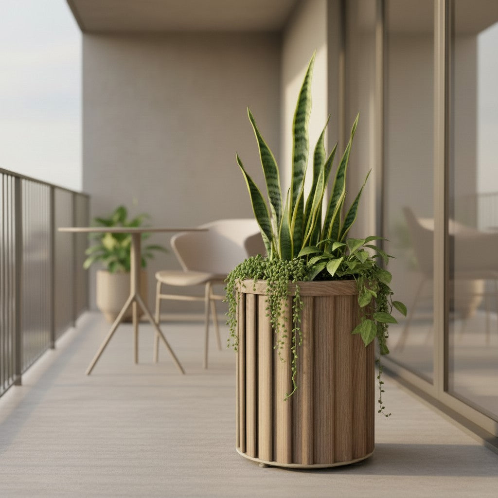 Round Strata Column Planter MD - Ash Brown