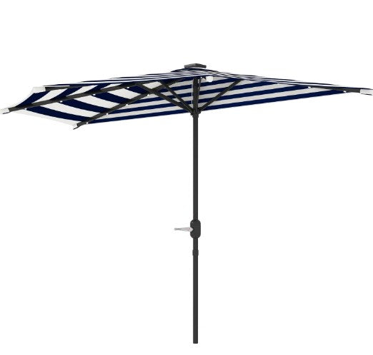 UPF 30+ Small Balcony Umbrella,Half Umbrella Outdoor Patio Umbrella,Vented Half Patio Umbrella with Crank Ribs, Porch Umbrella