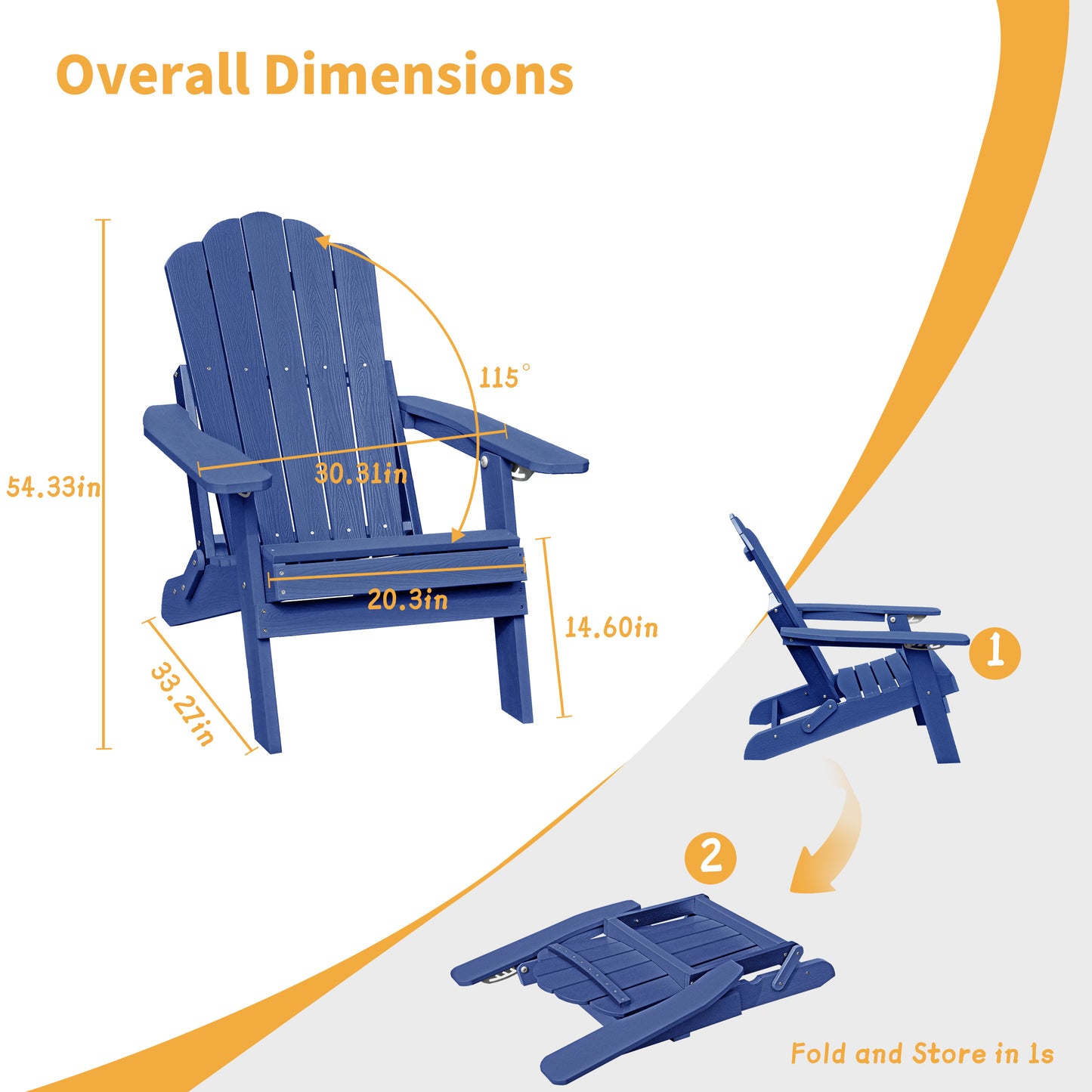 Adjustable Adirondack Chair with Cup Holder, All Weather Chair for Deck(Blue)
