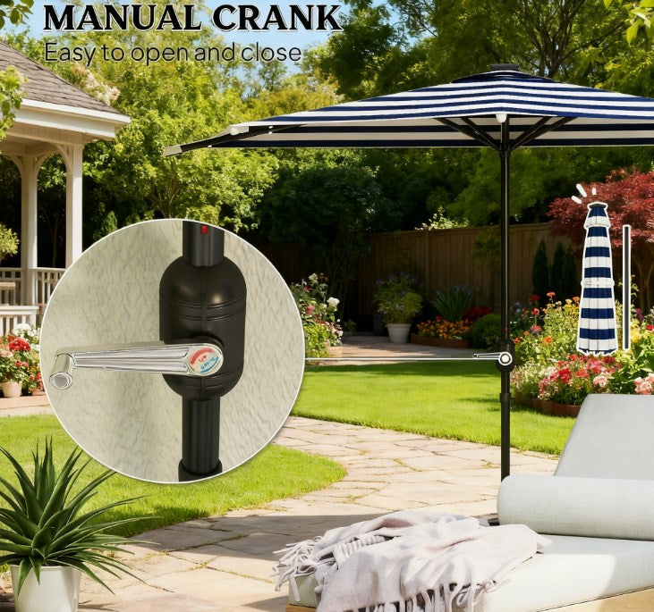 UPF 30+ Small Balcony Umbrella,Half Umbrella Outdoor Patio Umbrella,Vented Half Patio Umbrella with Crank Ribs, Porch Umbrella