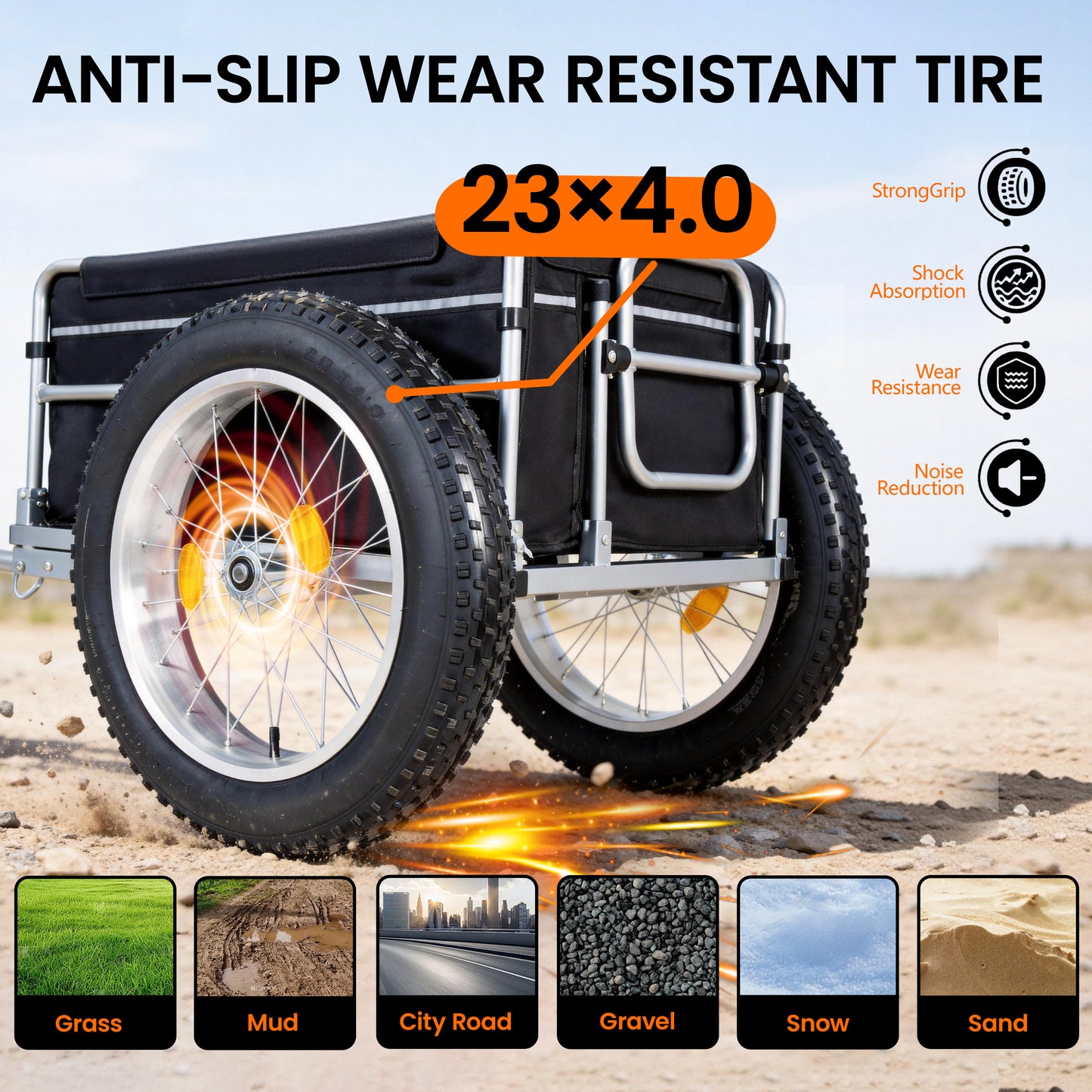 Upgraded 23"x4.0 Fat Tires Bike Cargo Trailer, 150LBS Load Capacity Heavy-Duty Bicycle Wagon Cart, Foldable Compact Storage, Universal Safe Hitch System, for Camping, Groceries & Hauling Essentials