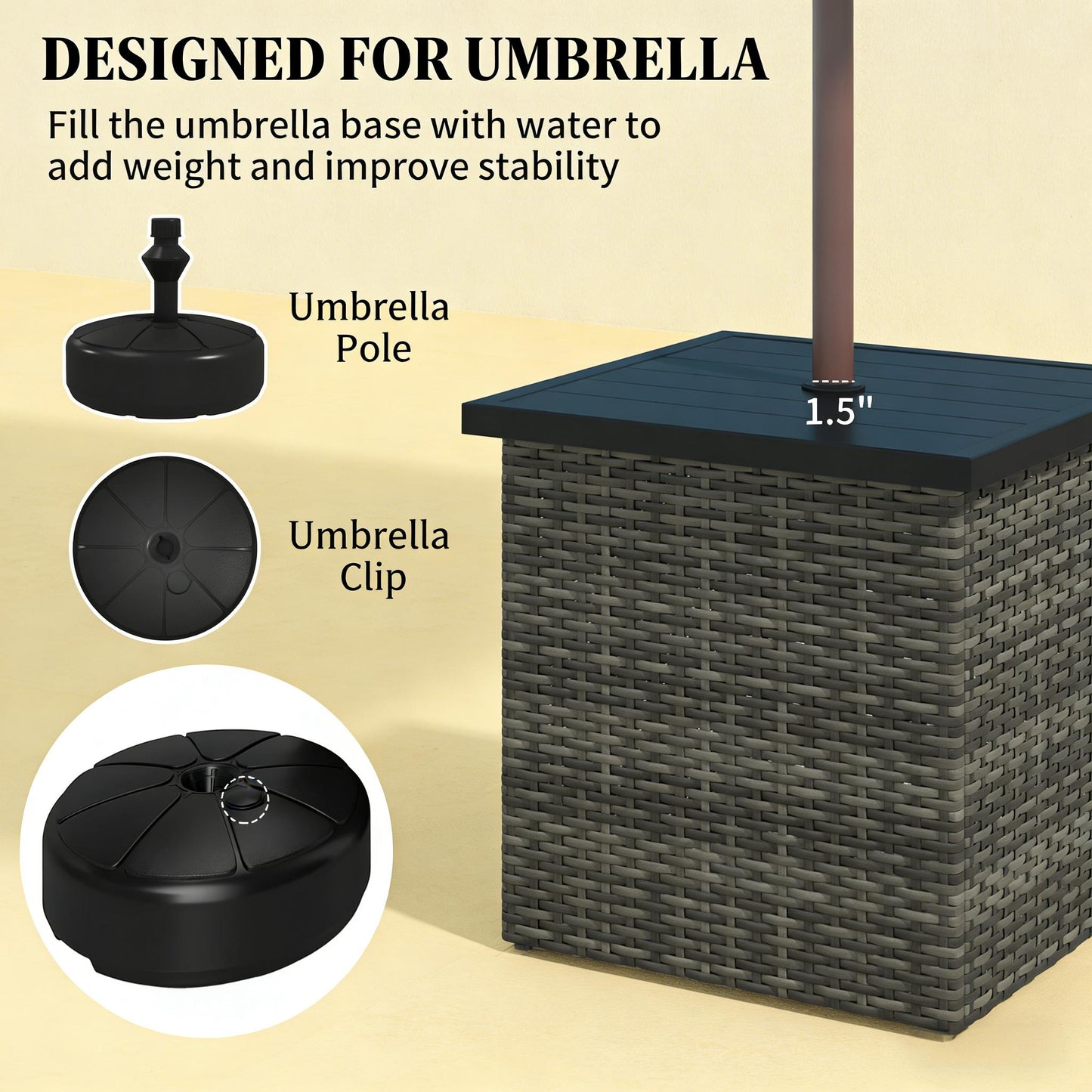 Square Outdoor End Table,Wicker Side Table with Umbrella Hole