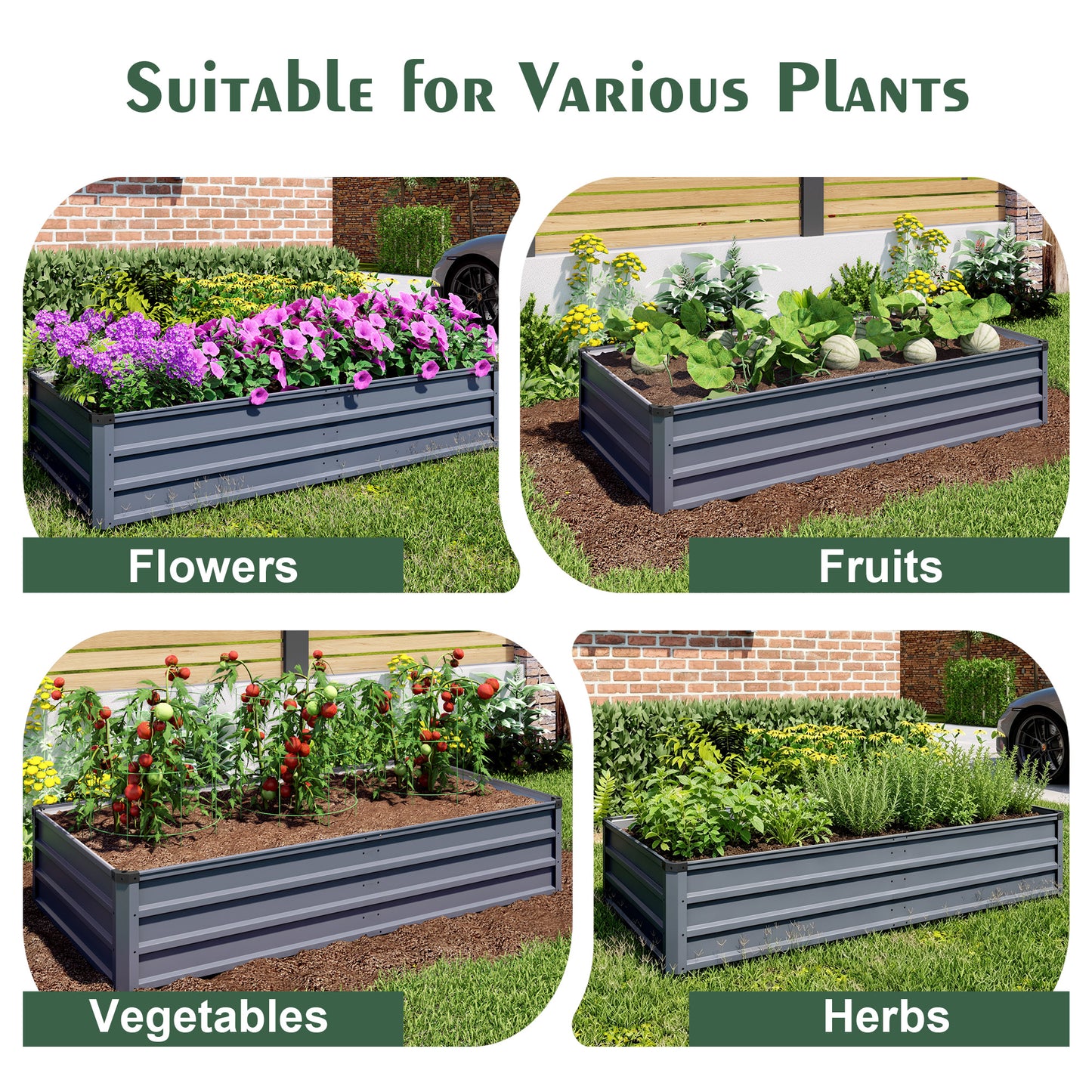 6x3x1ft large Garden Bed, Grey Color Rectangular Galvanized Metal Outdoor Garden Bed, Suitable for Backyard Ground Gardens for Growing Plants, Vegetables and Flowers.