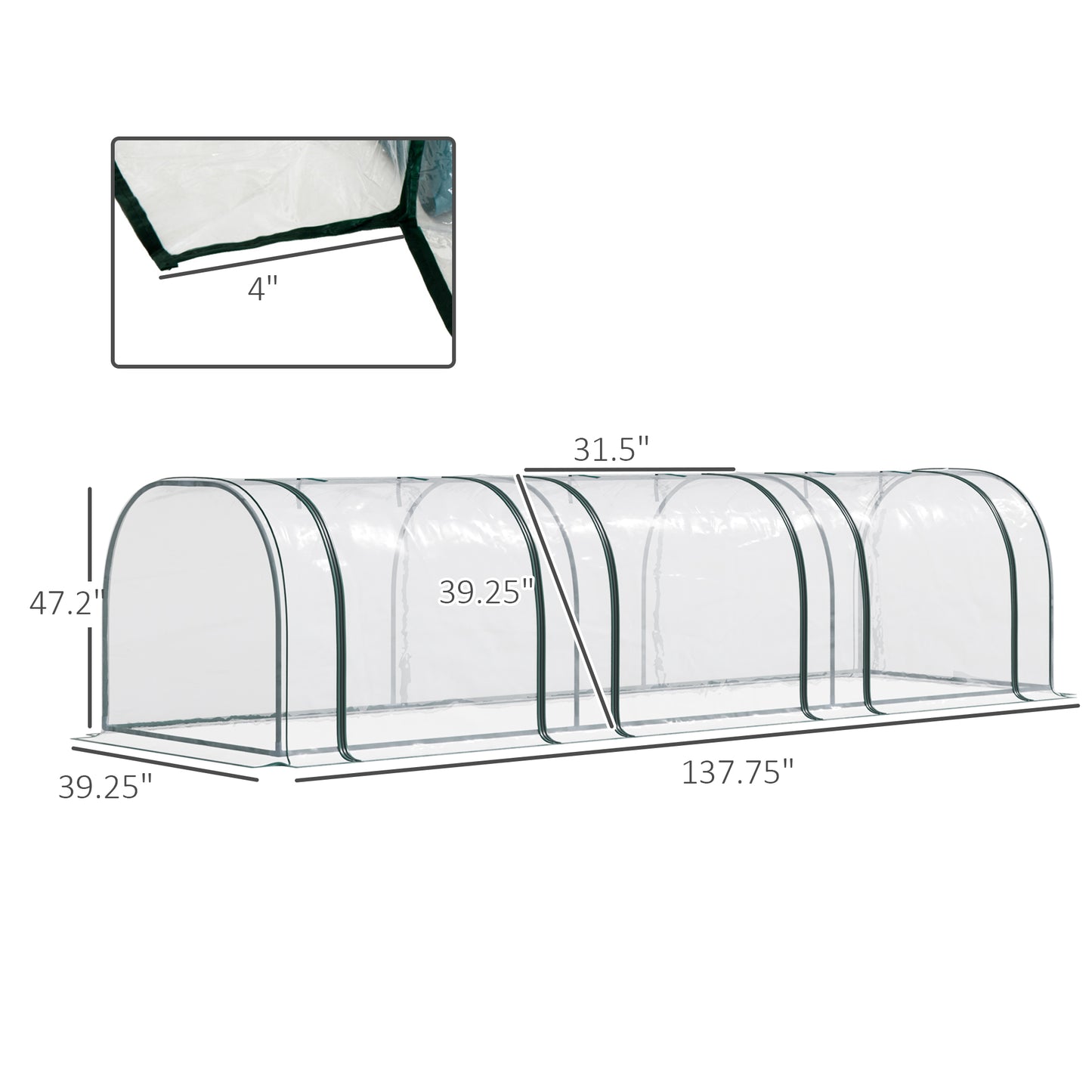 Outsunny 11' x 3' x 2.5' Mini Greenhouse, Portable Tunnel Green House with Roll-Up Zippered Doors, UV Waterproof Cover, Steel Frame, Clear