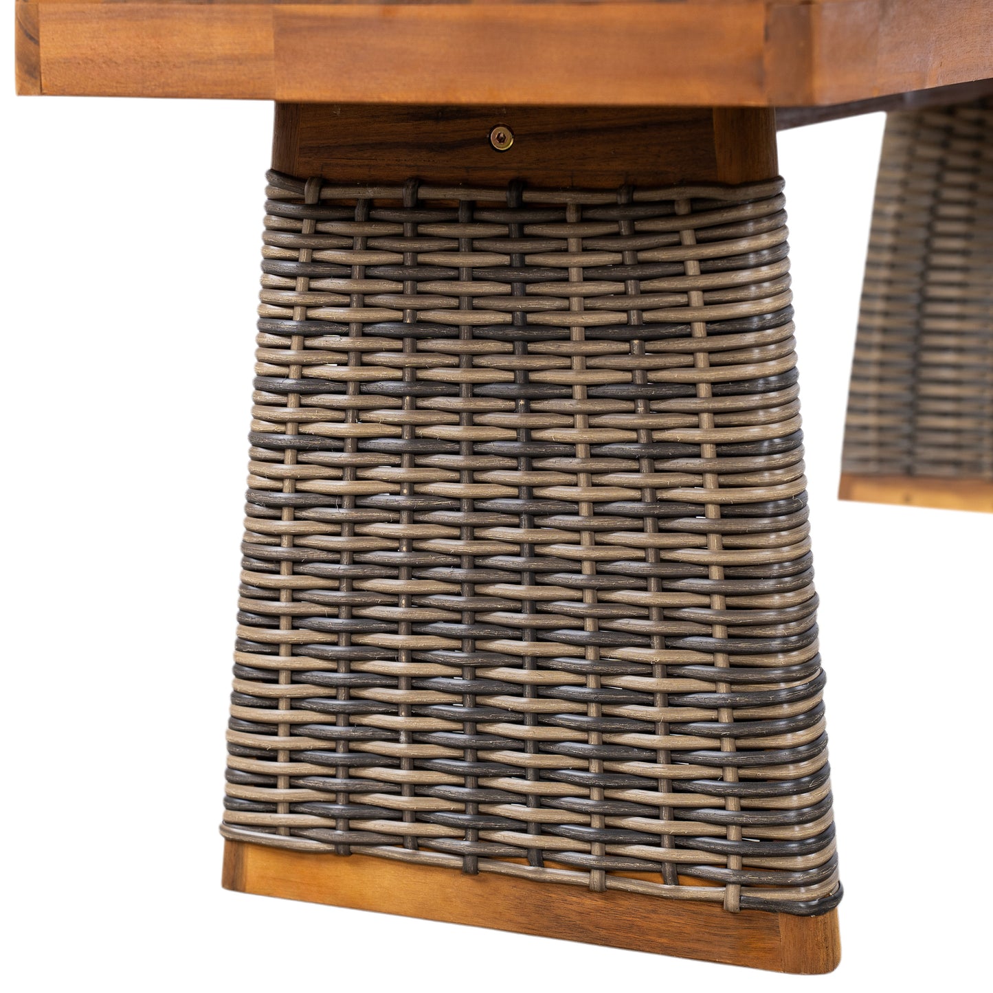 Outdoor Acacia Wood Bench(Set of 2),Teak Finish+ Grey Wicker