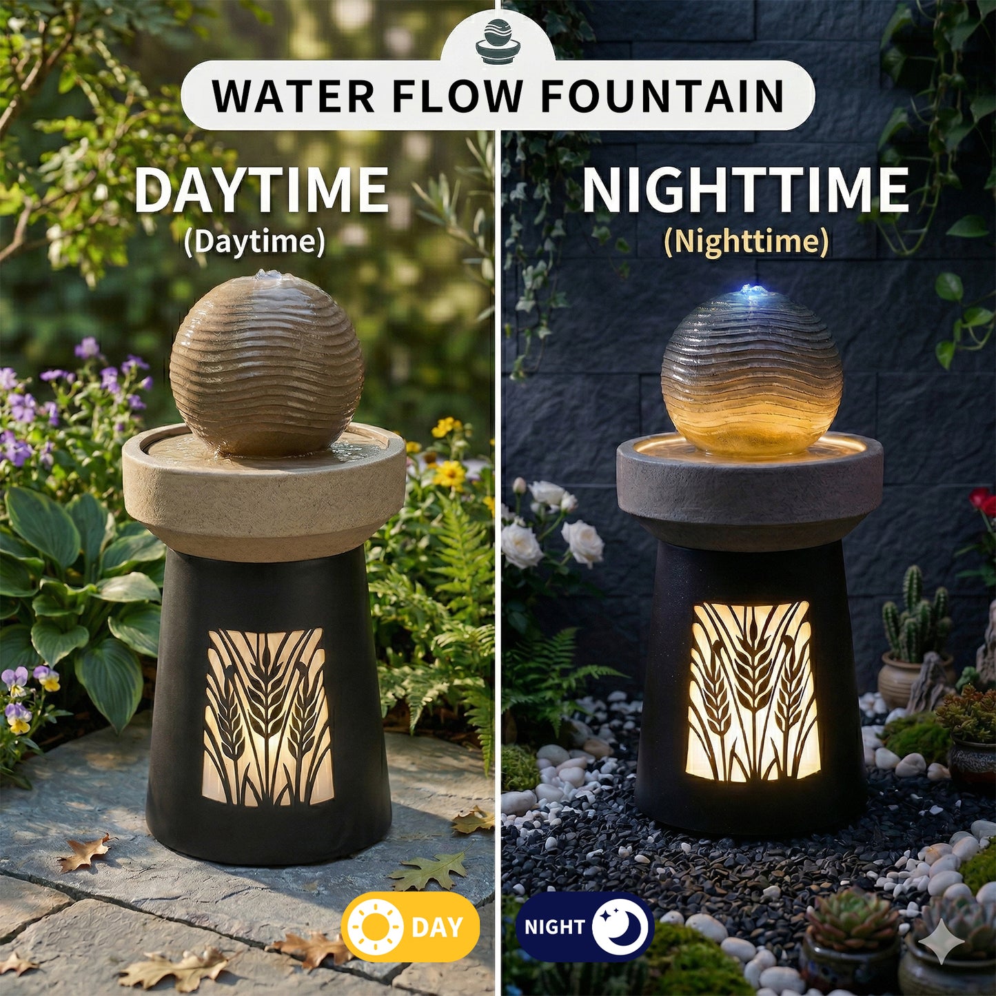 Outdoor Garden Lantern Light with Warm LED Leaf Silhouette Decorative Landscape Lamp for Patio Yard Lawn Pathway Deck