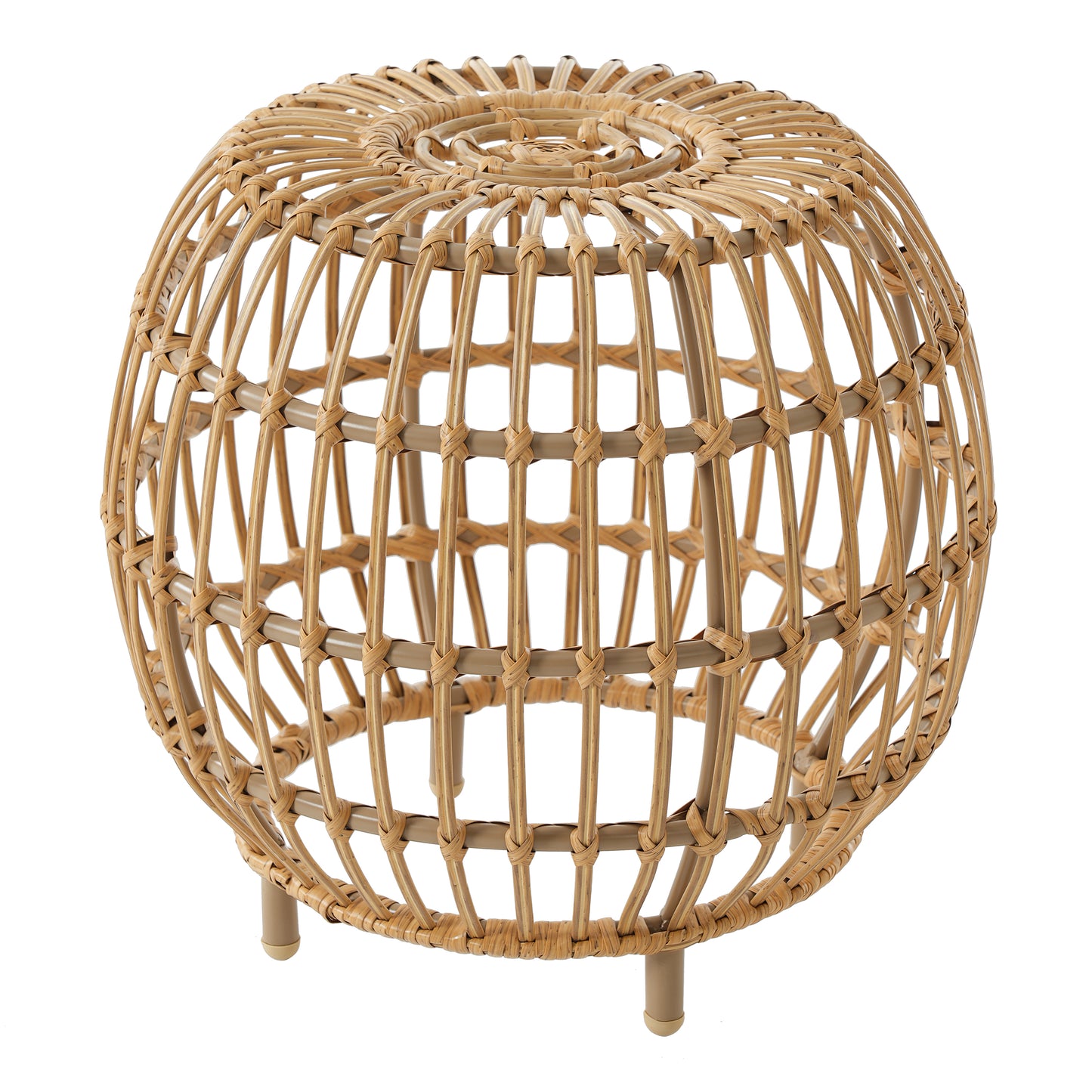OTTAWA Side Table-Bohemian Faux Rattan Weave Accent Table for Indoor Outdoor Use, Handcrafted Round Side Table for Living Room, Patio, Garden,Light Brown Color