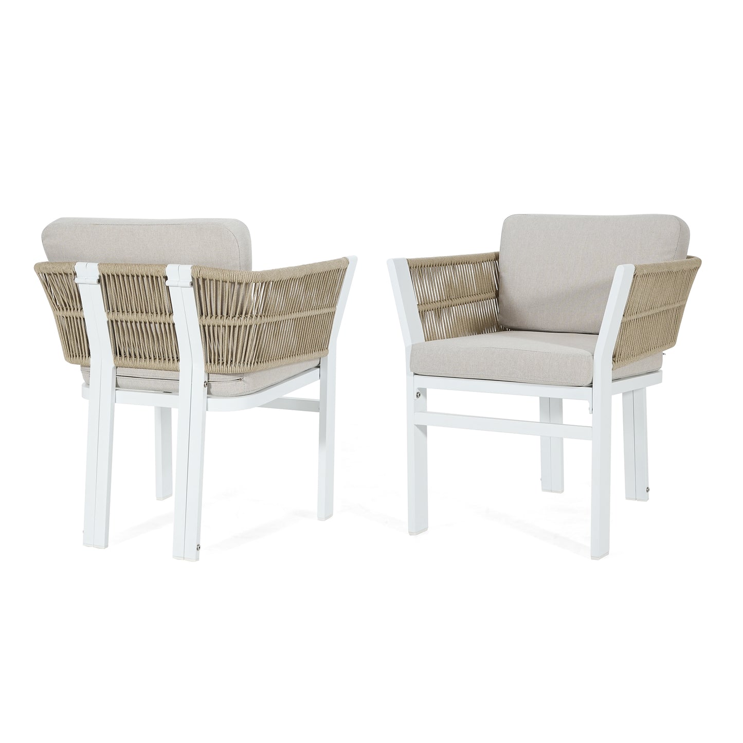 Outdoor Dining Chair Set of 2 ,White Aluminum Frame with Beige Cushion, 300lbs Capacity, All-Weather Patio Seating for Backyard, Deck & Garden