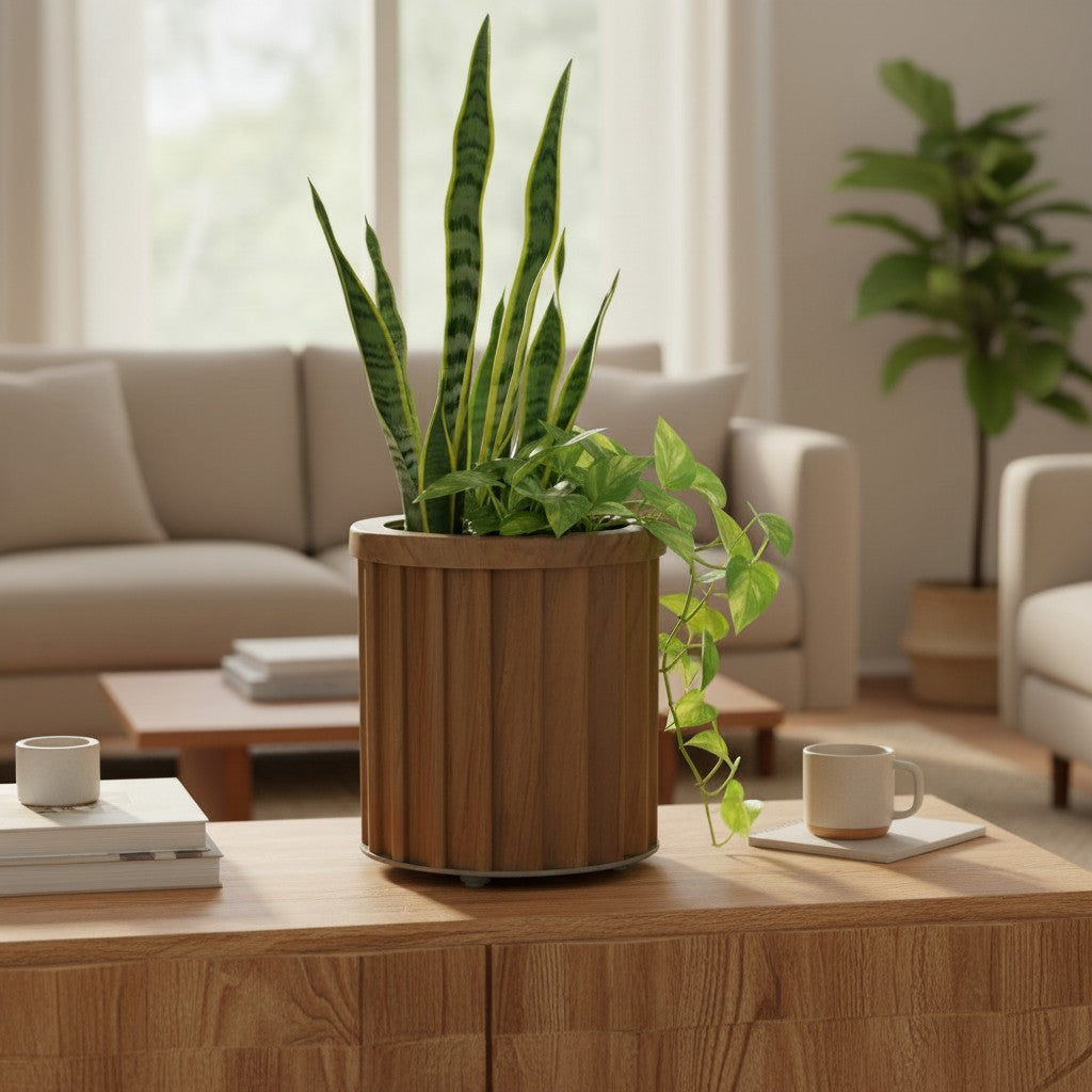 Round Strata Column Planter SM - Medium Brown