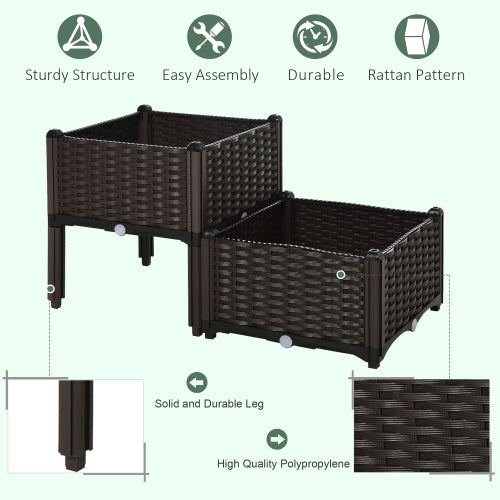2 Pcs Raised Garden Bed with Legs, Self Watering Planter Box Raised Bed to Grow Flowers, Herbs Vegetables, Gray