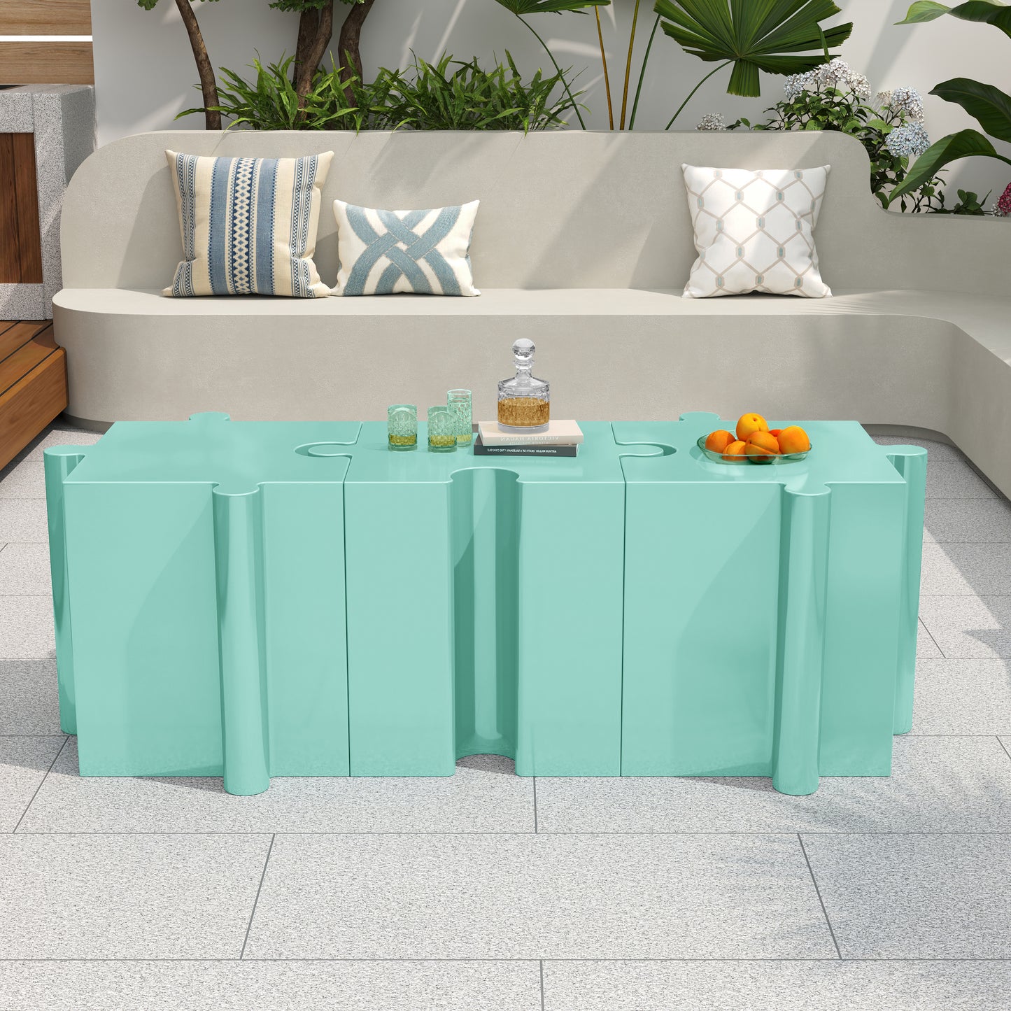Puzzle Art Side Table, Modular Convex Edge MGO Table - Buy Singles or Combine for Custom Layouts,  Indoor & Outdoor,Light Green Color