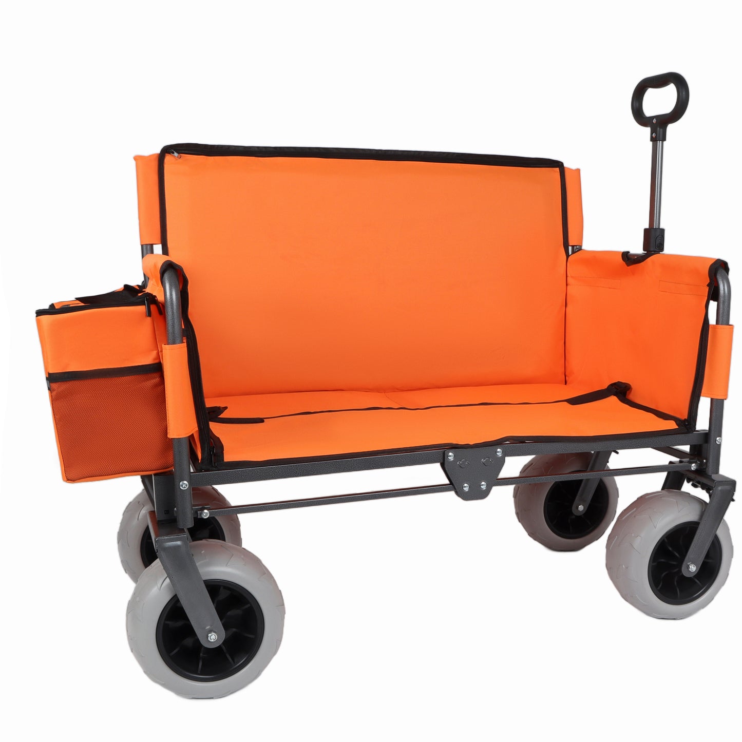 3-in-1 Folding Wagon with Bench Seat – patent protection, Includes 1 ice pack, 500lbs Capacity, 9"x4" Beach Tires for Camping & Beach, orange