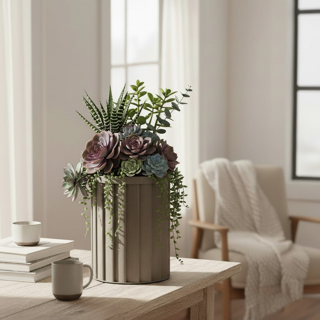 Round Strata Column Planter MD - Grey Brown