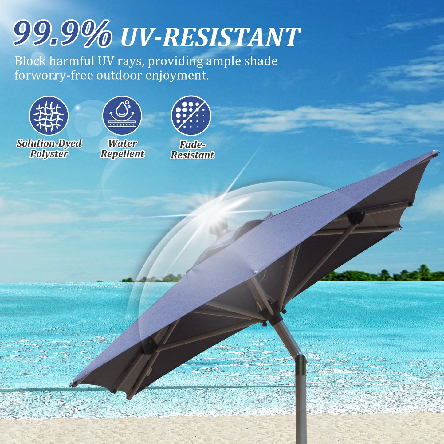 Rectangle Patio Umbrella with Crank Lift and Tilt Function, Navy Blue (Base not included)