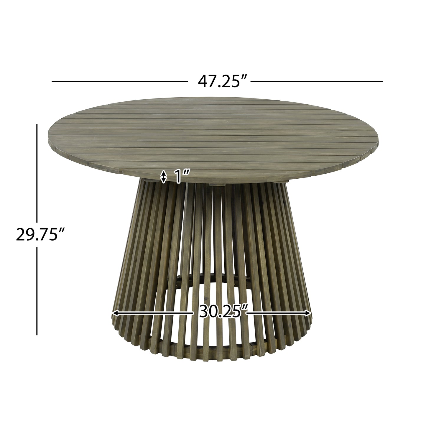 Outdoor Acacia Wood Patio Dining Table, 47.25-inch extra-large round dining table,for Backyard, Lawn, Balcony,Grey Finish