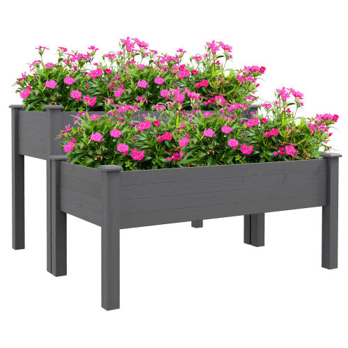 Elevated Garden Planter Box with Drainage System Gray for Herb Vegetable Flower Indoors/Outdoors