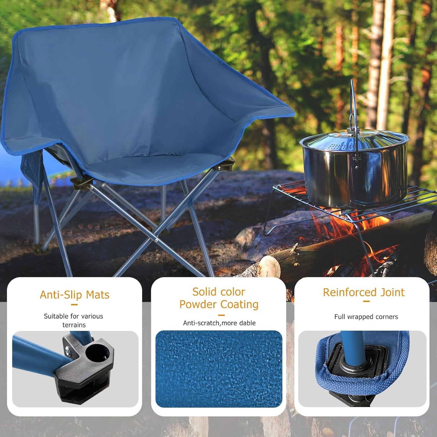 4 Pack Portable Camping Chair Compact Collapsible Outdoor Folding Sports Chairs for Adults Heavy Duty Camp Sporting Events Park Lawn 400 Lbs