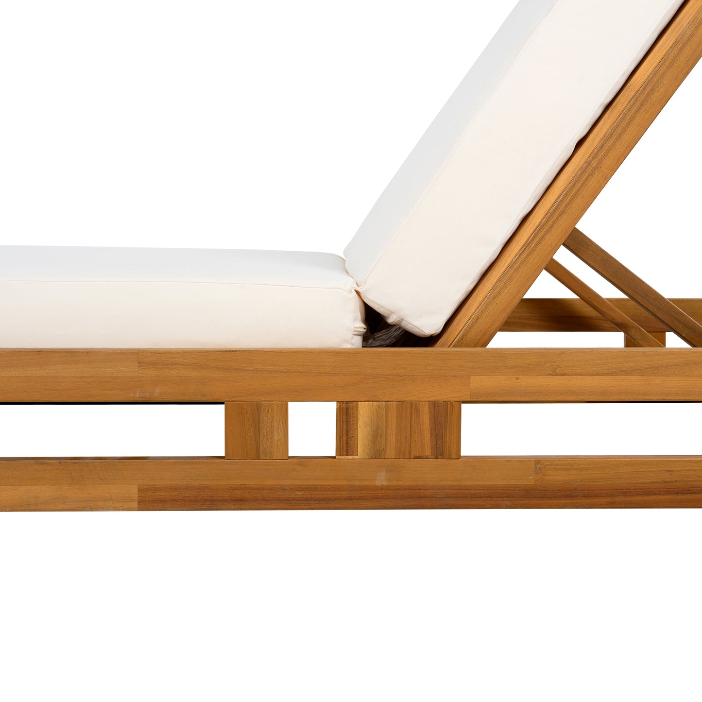 LOUNGE CHAISE SET, ACACIA WOOD WITH WATER-RESISTANT LOUNGE CUSHIONS (CREAM & 4 INCH THICK) - MATCHING DARK GREY VERSION AVAILABLE